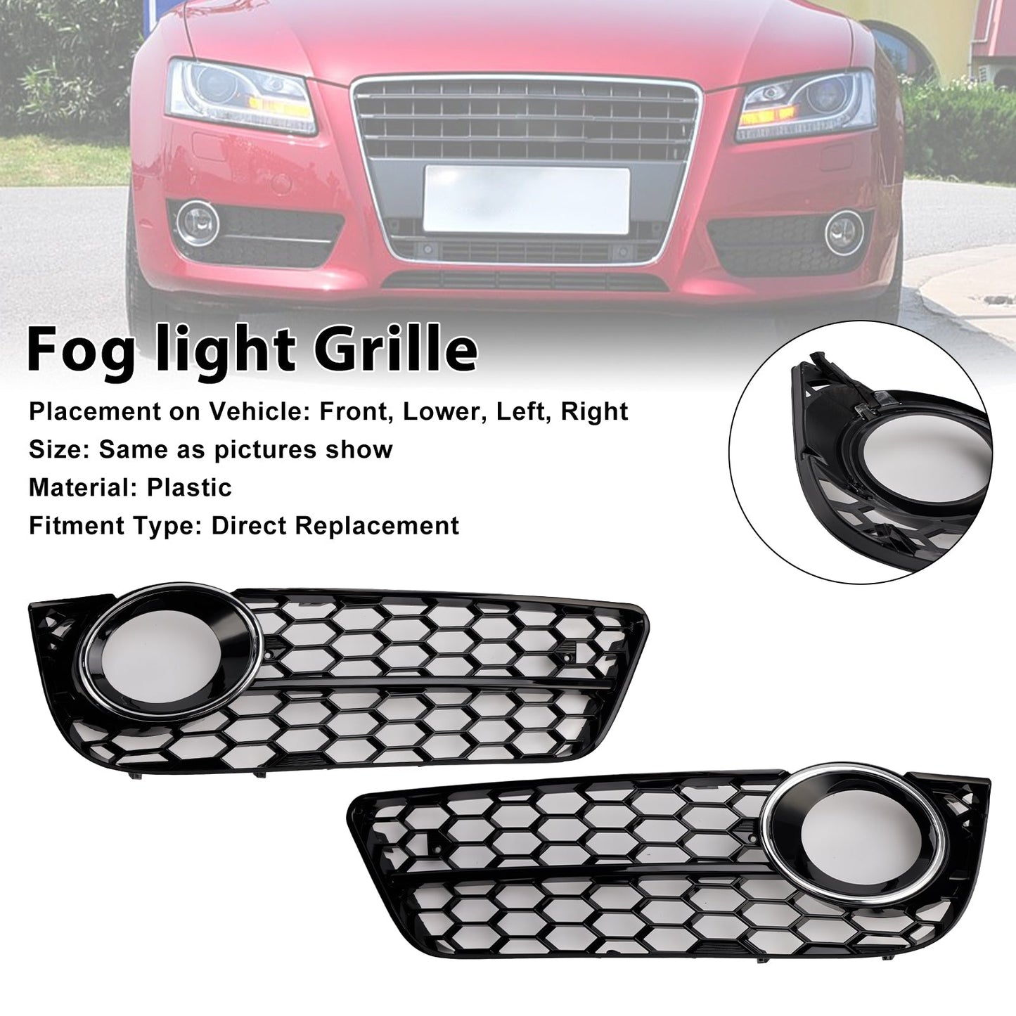 Griglia di copertura fendinebbia anteriore a nido d'ape Audi A5 2007-2011 2 pezzi 1522024