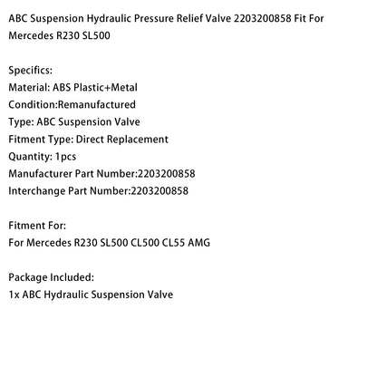 Mercedes R230 SL500 CL500 CL55 AMG ABC Sospensione Valvola di sicurezza idraulica 2203200858