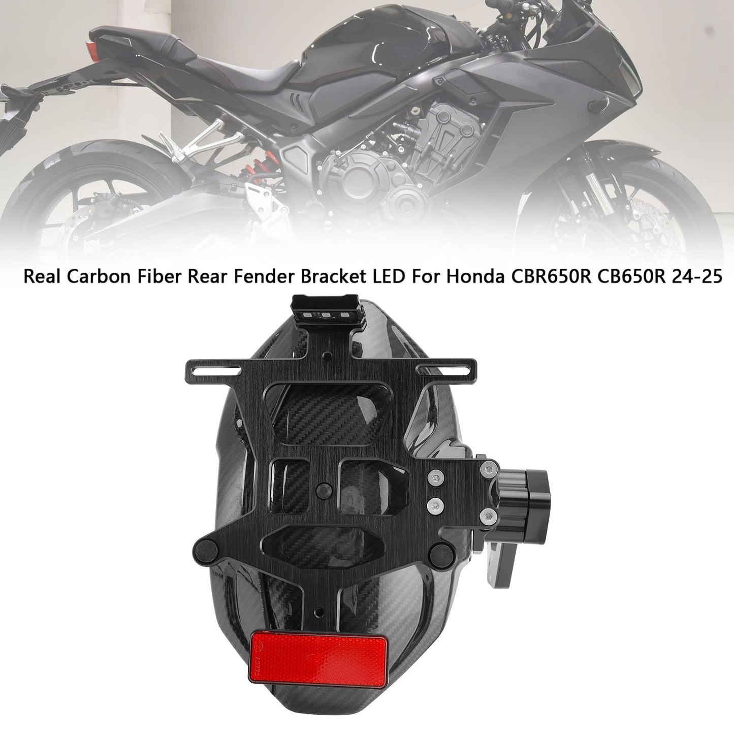 Supporto parafango posteriore in vera fibra di carbonio a LED, adatto per Honda CBR650R CB650R 2024-2025
