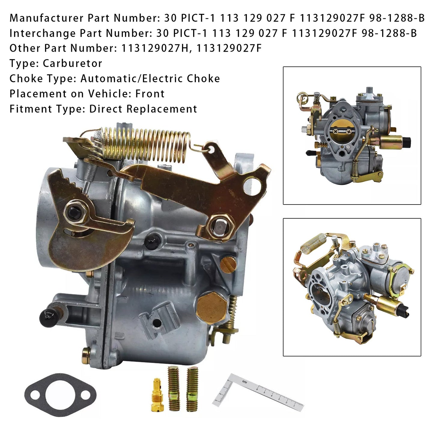 Kit carburatore Volkswagen Transporter 30 Pict-1 1949-1966, starter elettrico 113129027F