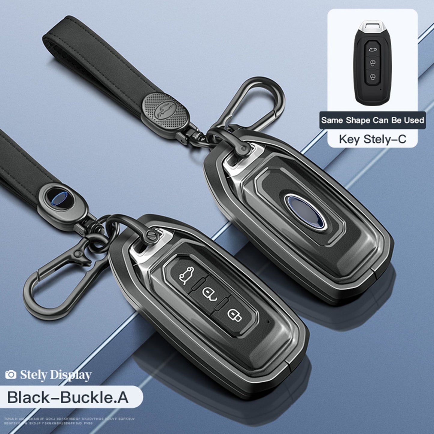 Custodia per chiave auto in TPU nero con fibbia, in lega di alluminio, per Ford.
