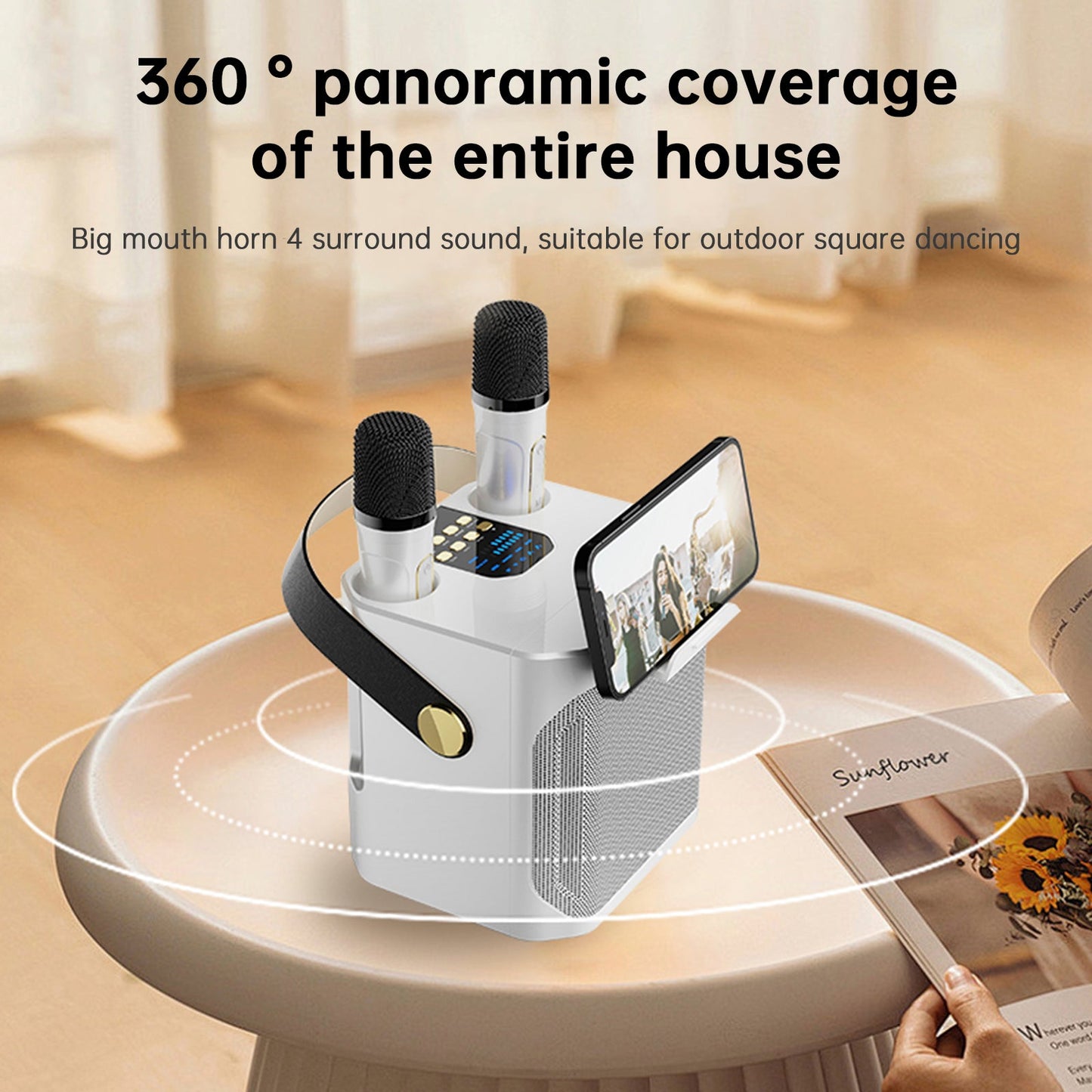 Altoparlante Bluetooth wireless con doppio microfono, altoparlante portatile per karaoke domestico