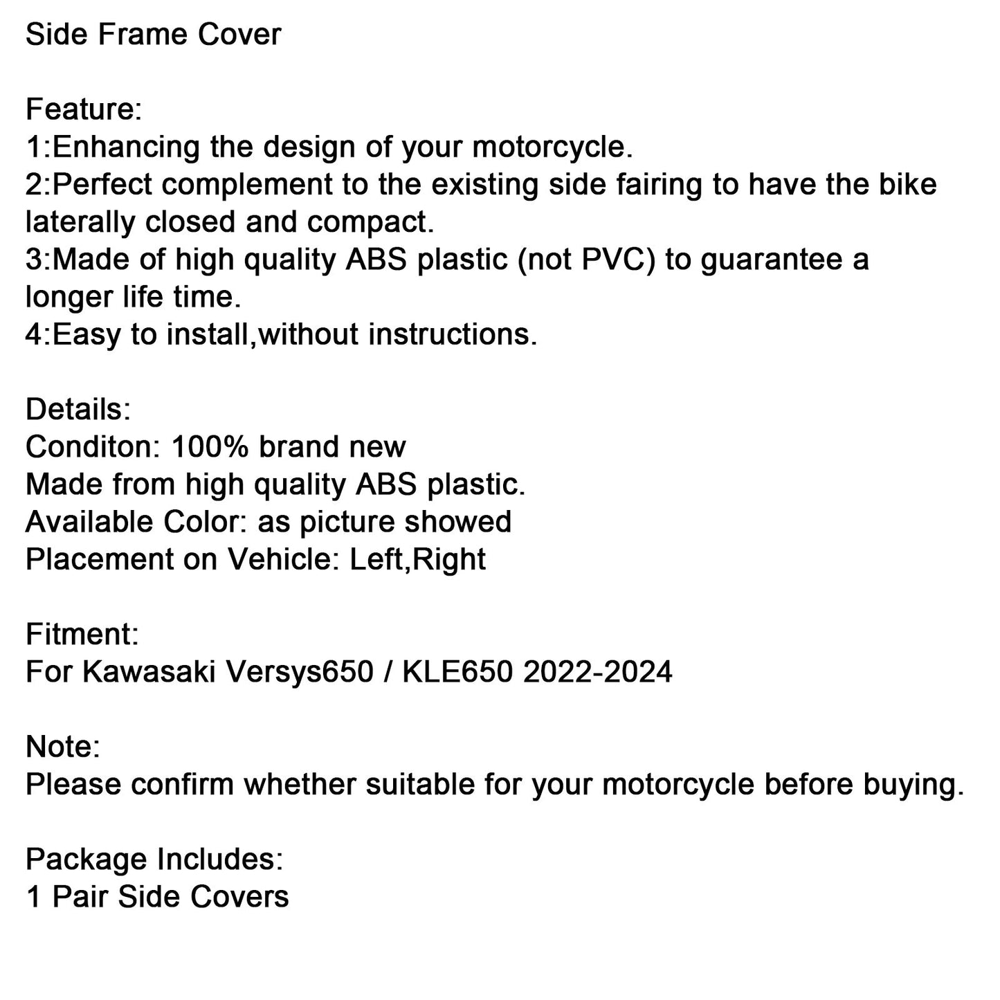 2022-2024 Kawasaki Versys 650 KLE650 Protezione pannello telaio laterale Carenature Copertura