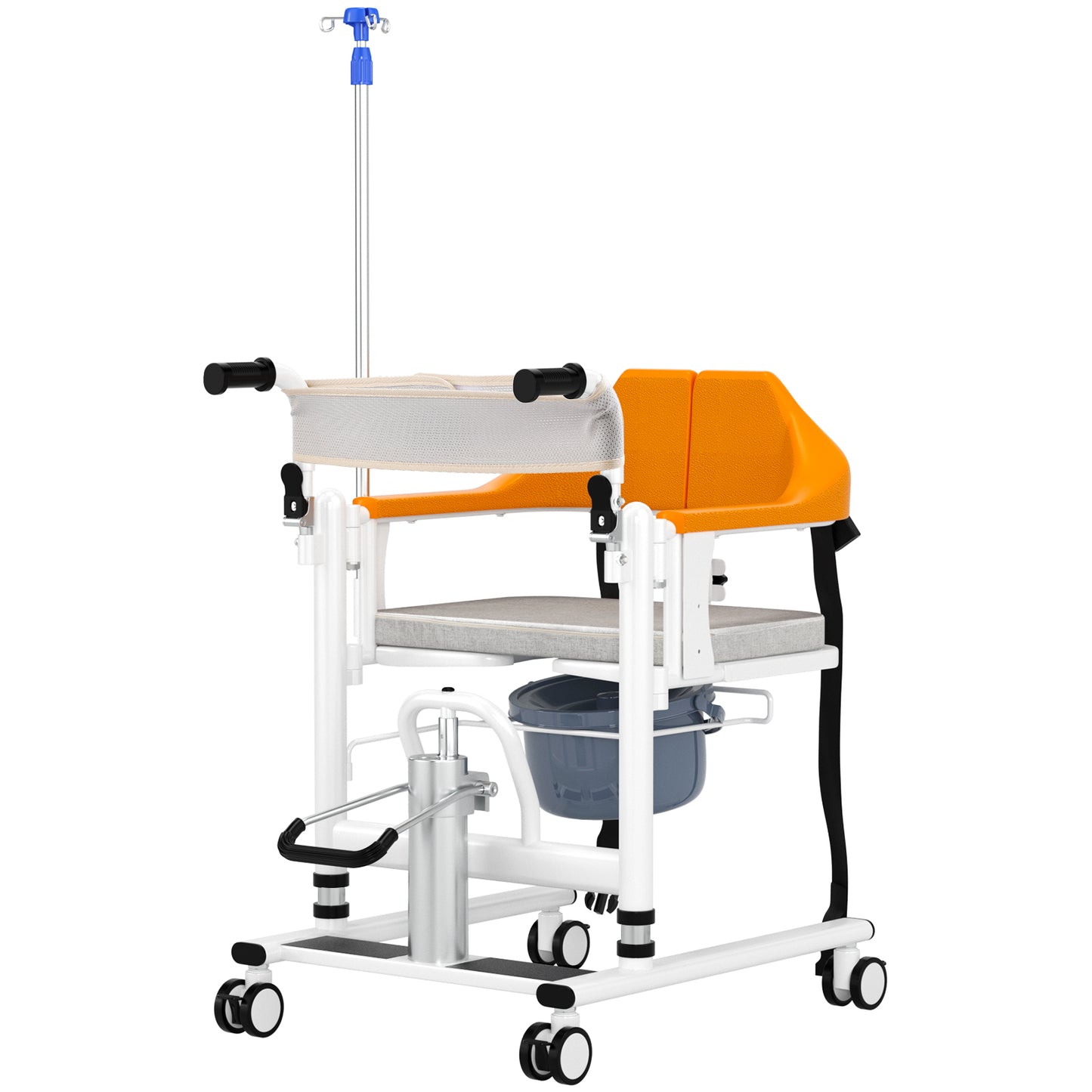 Sedia per pazienti allargata Sedia a rotelle idraulica per trasferimento Sedia a rotelle con sedile diviso a 180°