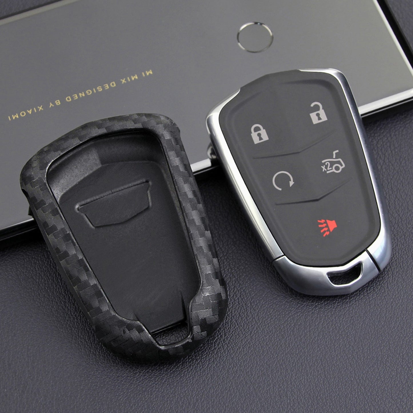 Custodia in pelle e silicone per chiave auto con fibbia per Cadillac
