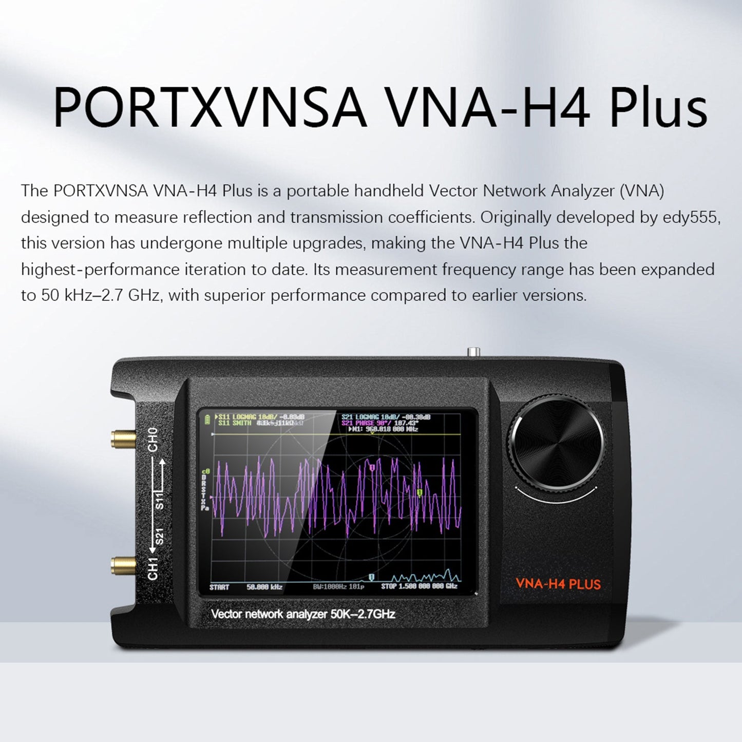 Analizzatore di rete vettoriale portatile NanoVNA Plus da 4 pollici aggiornato da 50 kHz a 2,7 GHz