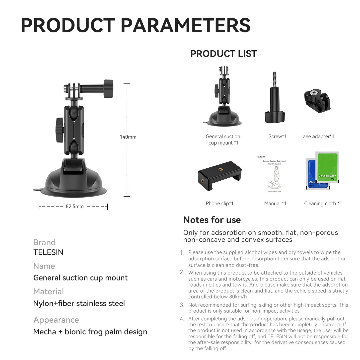 Supporto universale leggero e resistente con ventosa per Dji Gopro13/Insta 360 Go3