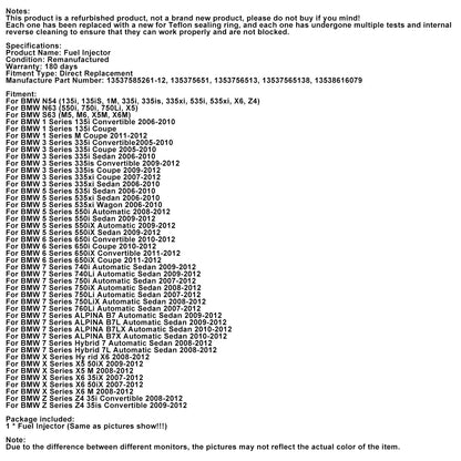 Iniettore di carburante BMW Serie 7 740i 2009-2012 automatico Berlina 1 pezzo 13537585261-12 135375651
