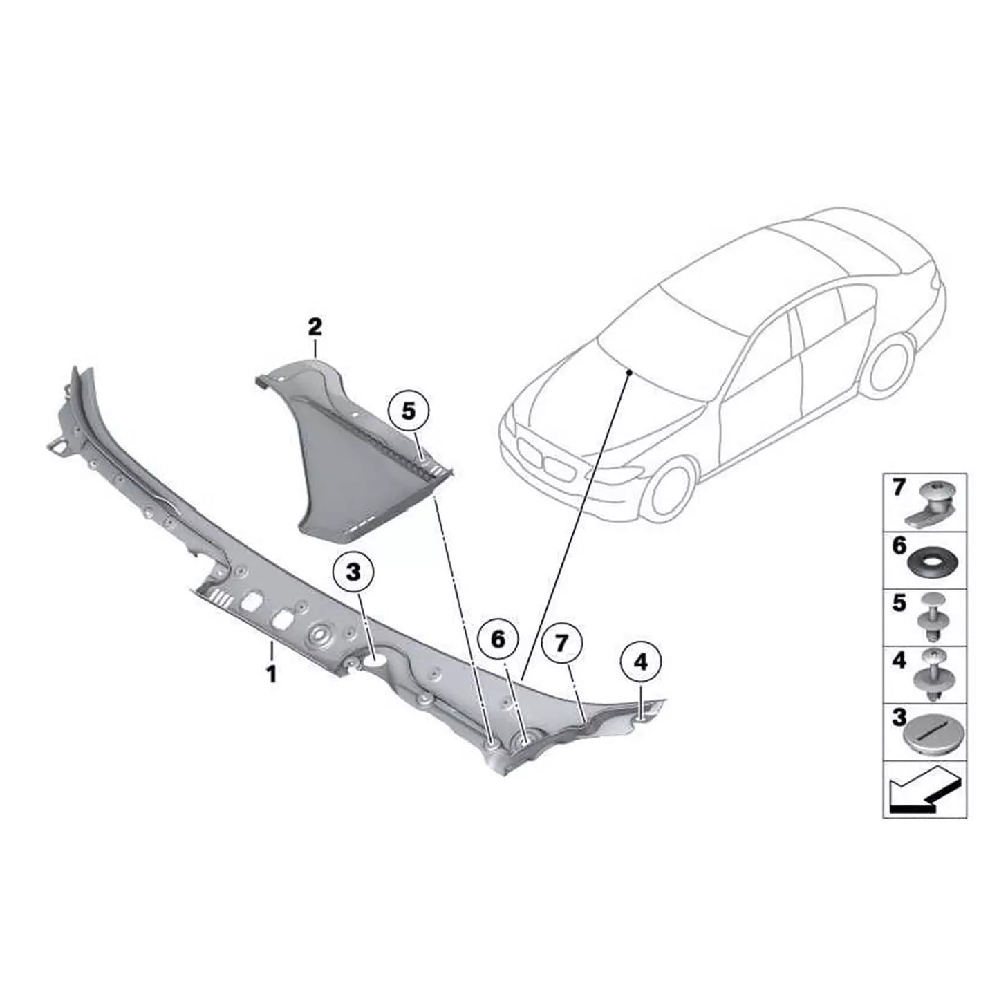 Pannello di copertura del parabrezza per BMW Serie 5 528i 535d 550i 2011-2016 51717203124