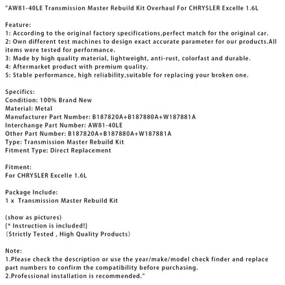 Kit di revisione generale della trasmissione CHRYSLER Excelle 1.6L AW81-40LE