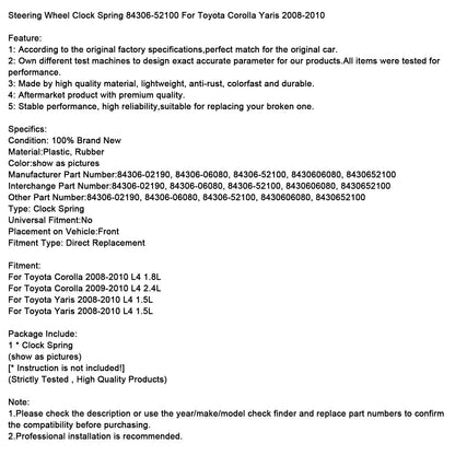 Molla dell'orologio del volante 84306-52100 per Toyota Corolla Yaris 2008-2010