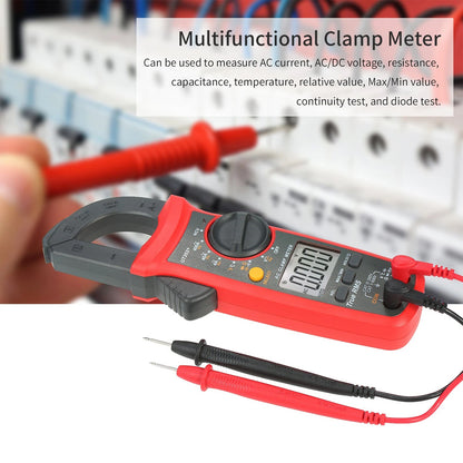 Multimetro portatile UT202+ con selezione automatica della portata, misuratore True RMS a pinza e display LCD.