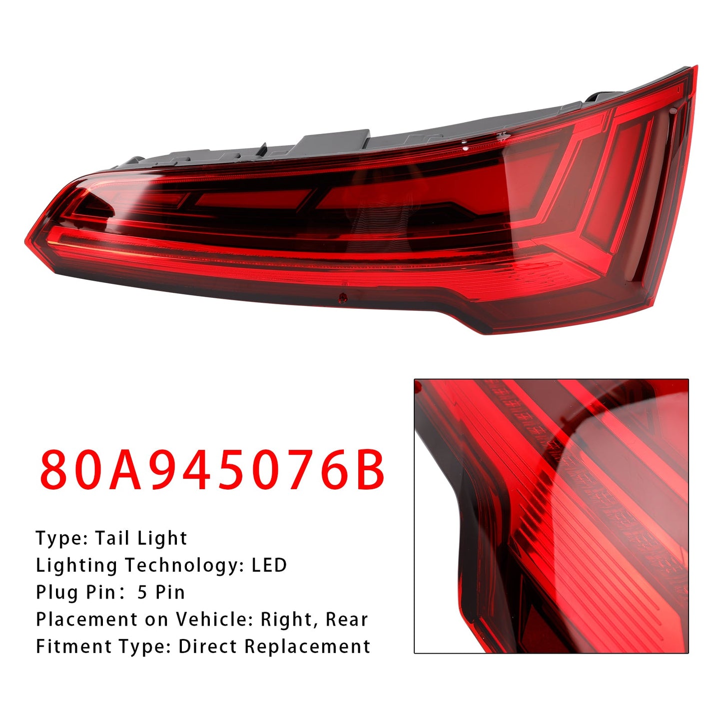 Fanale posteriore destro a LED per Audi Q5 MK2 FACELIFT 2021-2024 LED 5 PIN