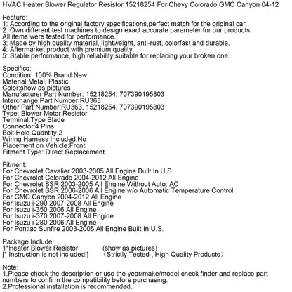 Resistenza regolatore ventola riscaldamento HVAC 15218254 per Chevy Colorado GMC 04-12