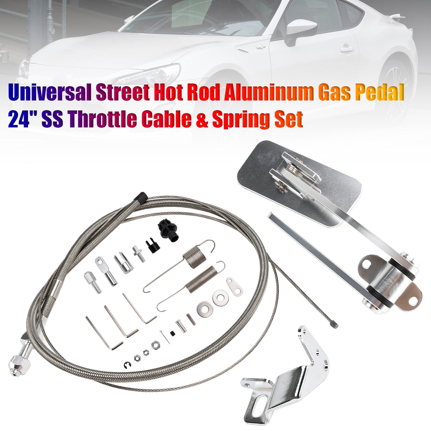 Pedale dell'acceleratore universale Street Hot Rod in alluminio, cavo dell'acceleratore e set di molle SS da 24""