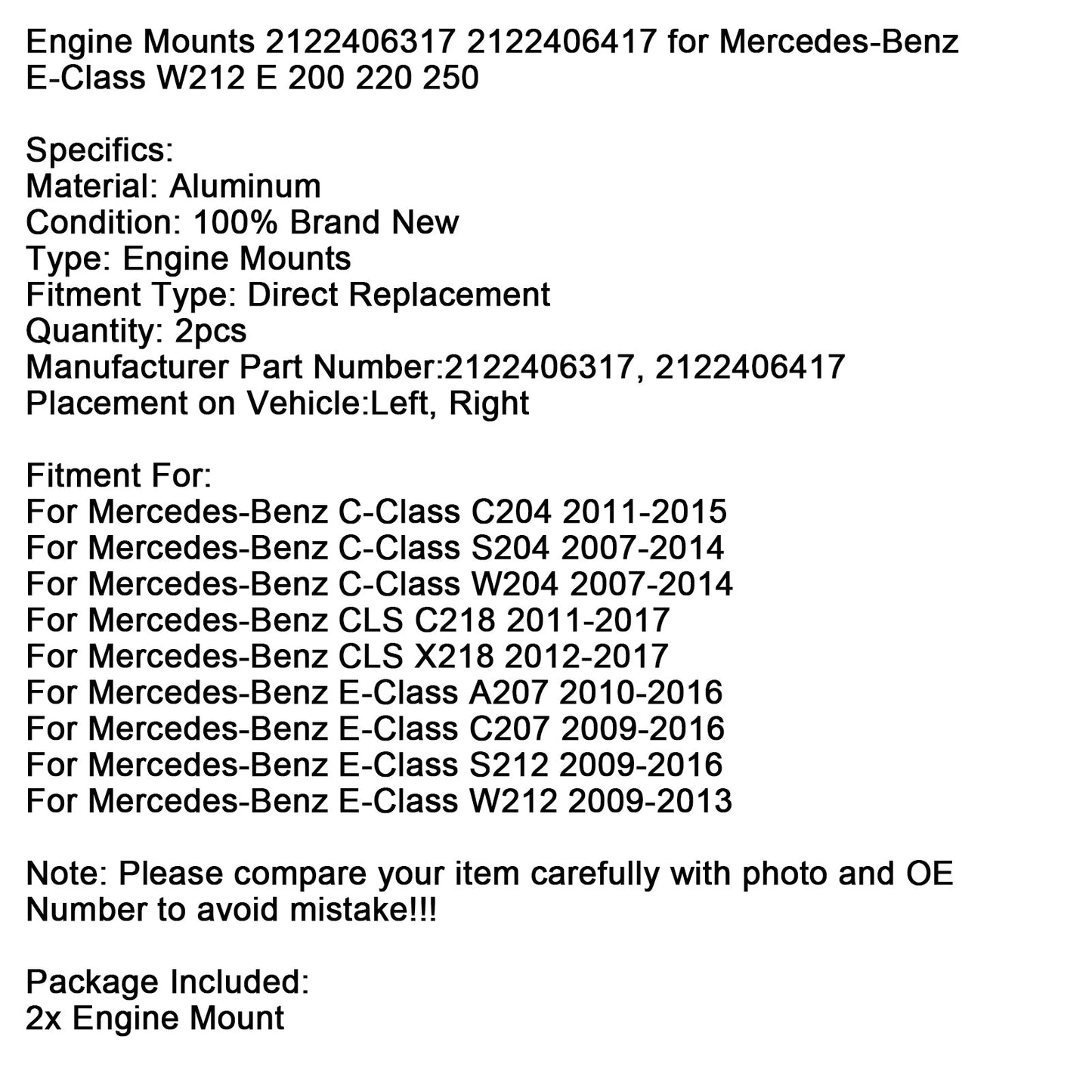 2011-2017 Mercedes-Benz CLS C218 2x supporti motore sinistro + destro 2122406317 2122406417
