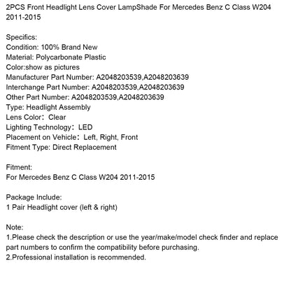 Copri-lente per fari anteriori Mercedes Benz C W204 2011-2015, 2 pezzi