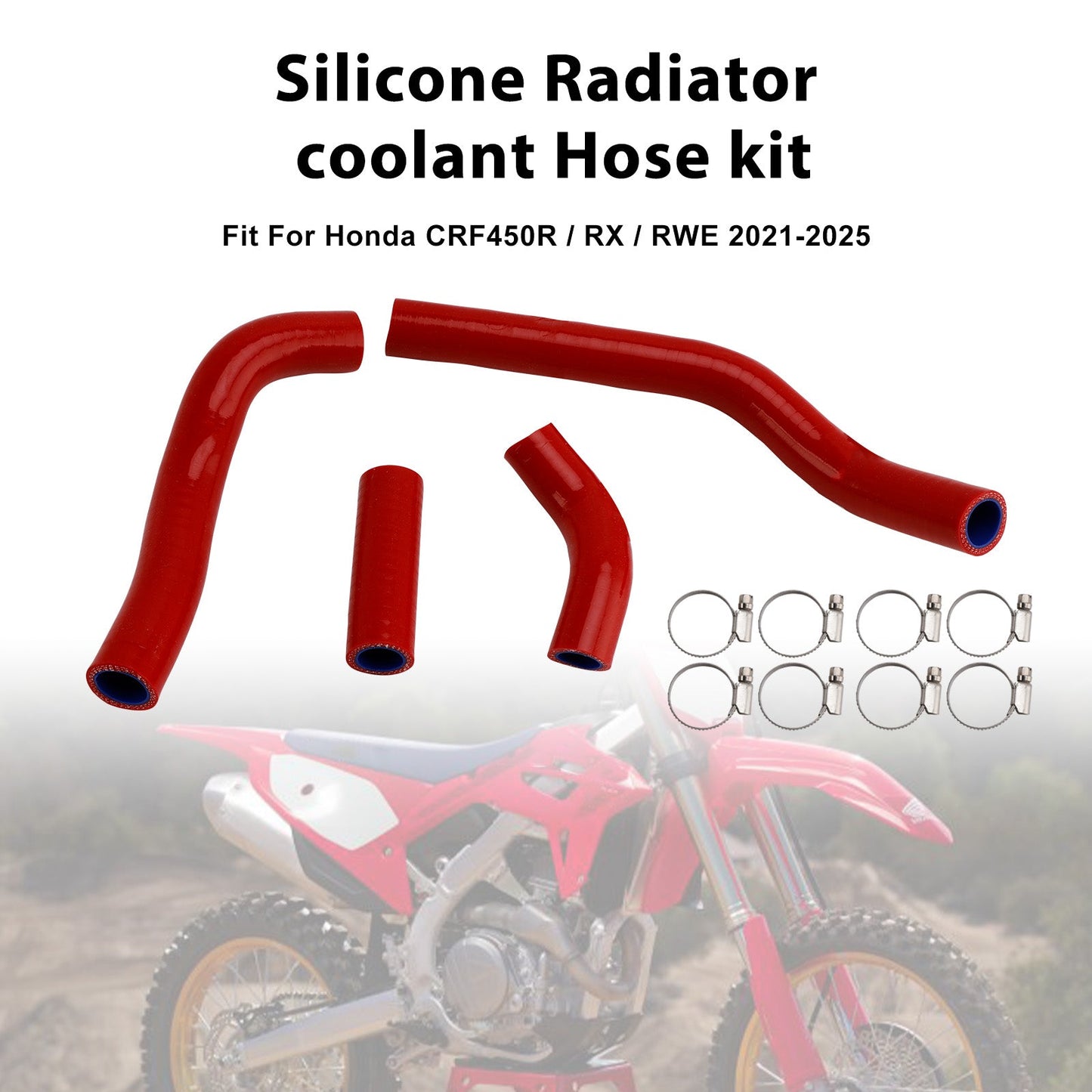 Kit di tubi flessibili in silicone per il liquido di raffreddamento del radiatore, compatibile con Honda CRF450R RX RWE 21-25