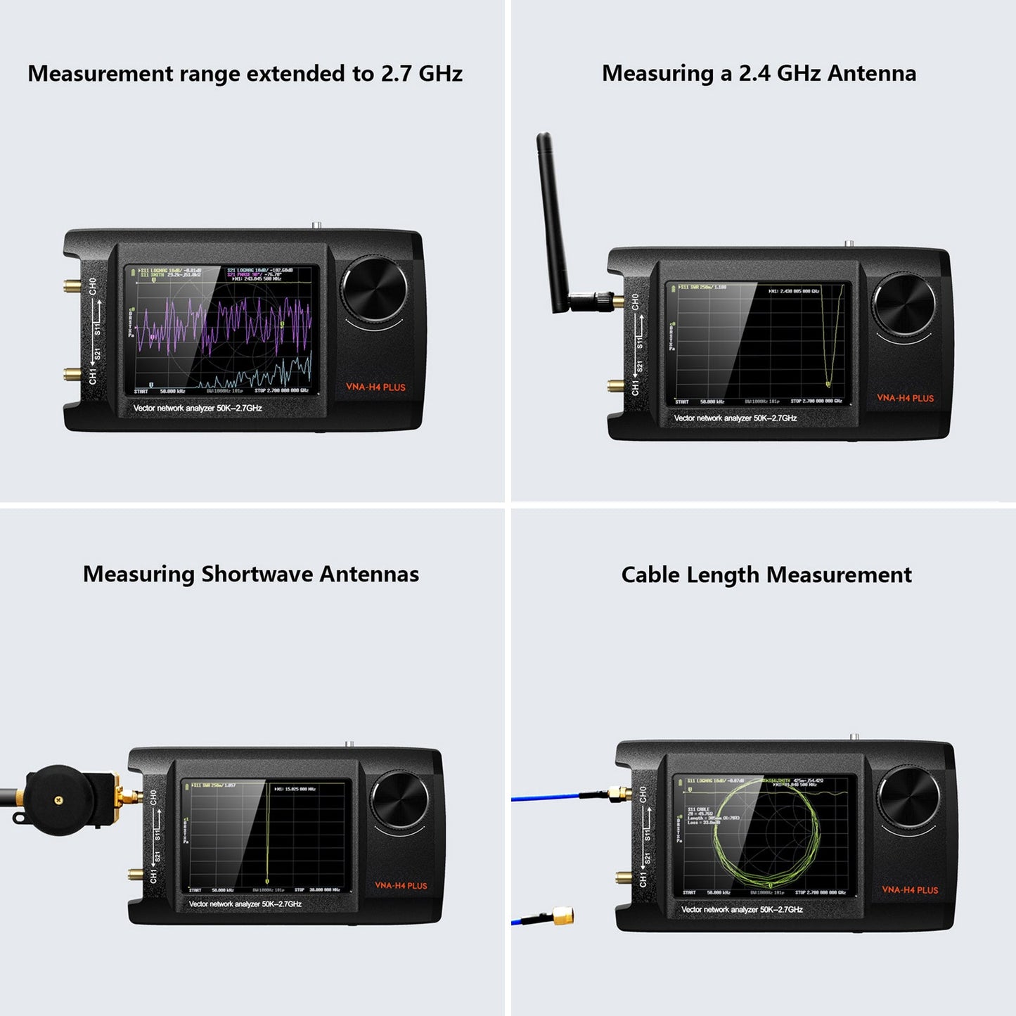 Analizzatore di rete vettoriale portatile NanoVNA Plus da 4 pollici aggiornato da 50 kHz a 2,7 GHz