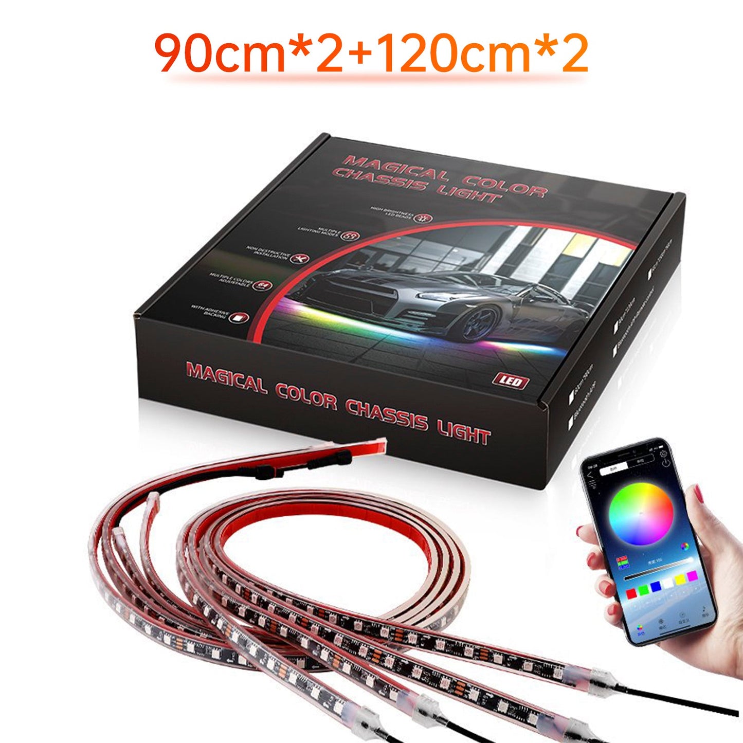4 pezzi di luce LED per telaio modificata con controller APP Fantasy Ambient Light 90 cm * 2 + 120 cm * 2