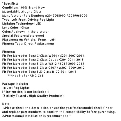 Luci fendinebbia diurne a LED lato sinistro per Mercedes Benz W204 S204 W212 2007-2014