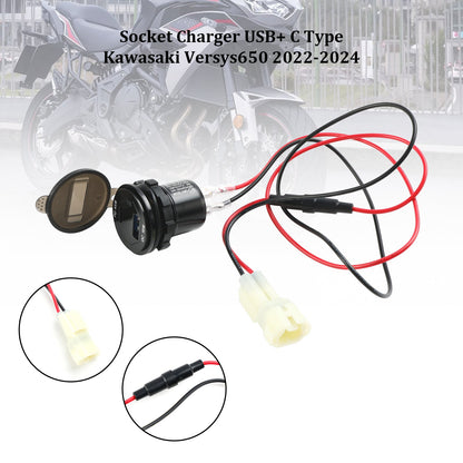 Caricabatterie da presa 12V USB+C tipo rapido per Kawasaki Versys 650 2022-2024