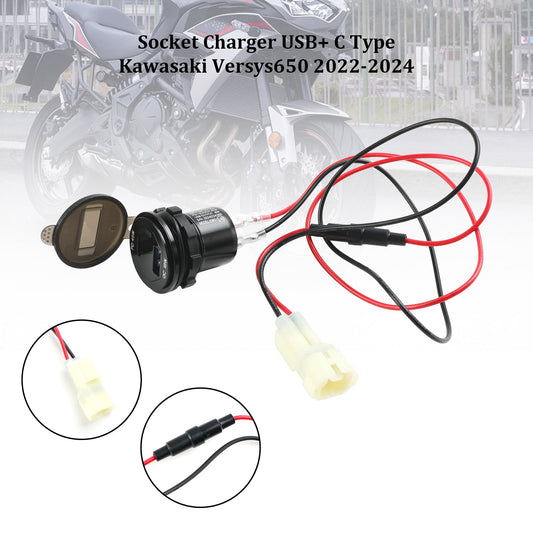 Caricabatterie da presa 12V USB+C tipo rapido per Kawasaki Versys 650 2022-2024