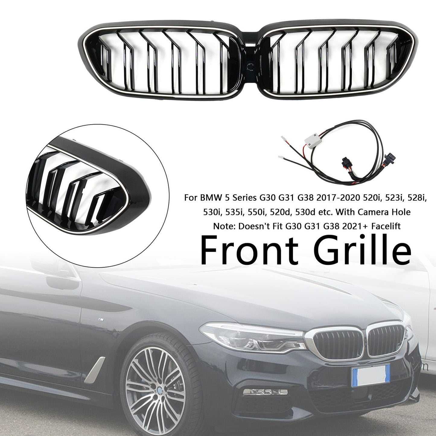 Griglia anteriore a doppio rene BMW Serie 5 G30 G31 2017-2020, nero lucido