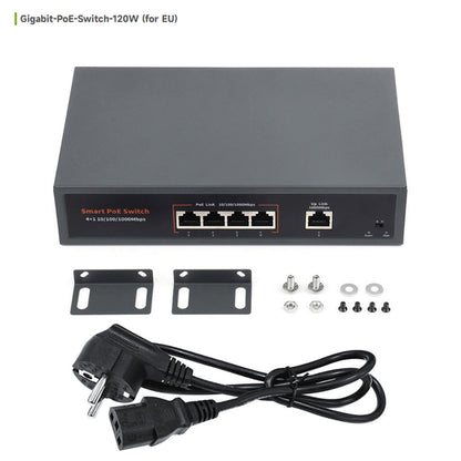 Switch Poe Gigabit Ethernet da 120 W, 10/100/1000 M, Plug Play adattivo, 4 reti