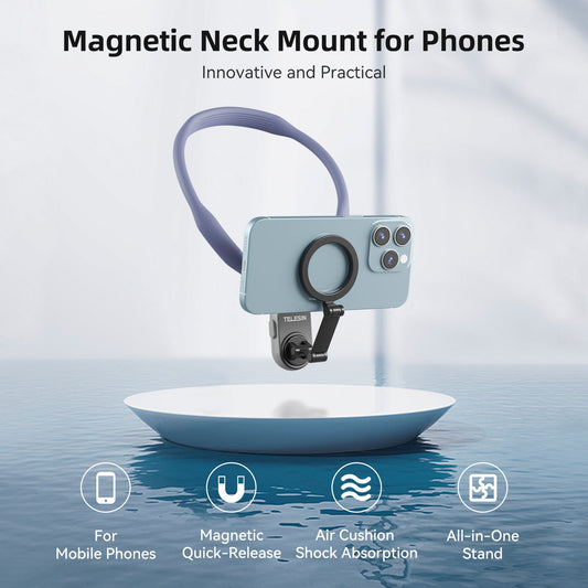 Supporto magnetico per collo con sgancio rapido e assorbimento degli urti per telefono cellulare