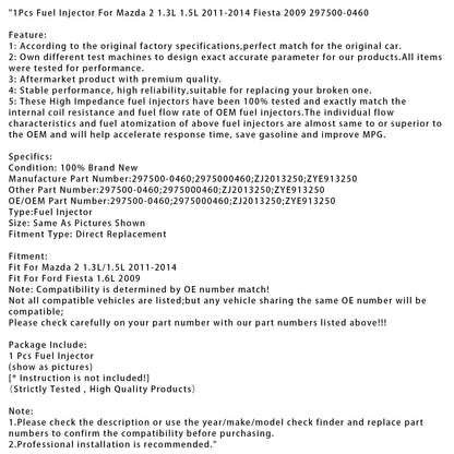 1 pz iniettore carburante per Mazda 2 1.3L 1.5L 2011-2014 Fiesta 2009 297500-0460