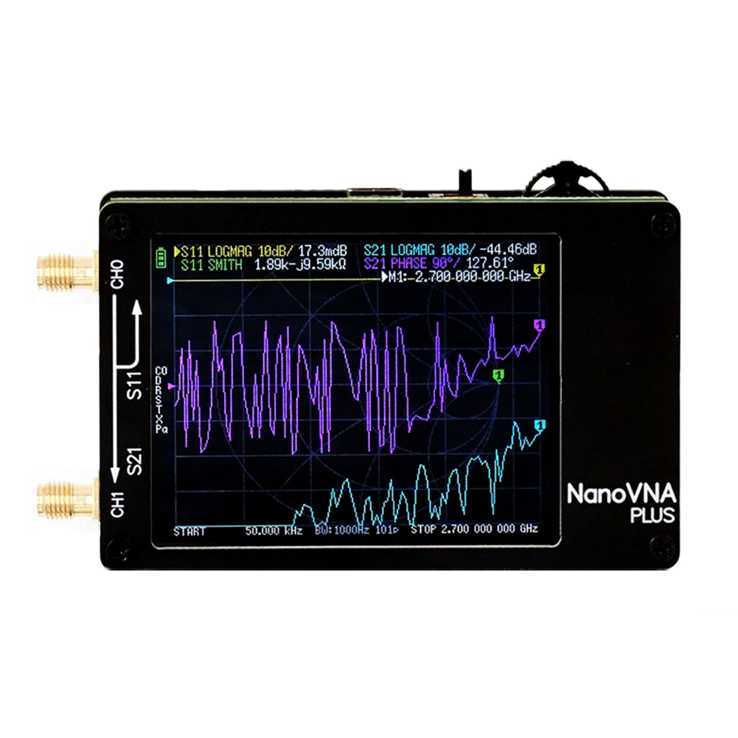 Analizzatore di rete vettoriale portatile NanoVNA Plus da 2,8 pollici aggiornato da 50 kHz a 2,7 GHz