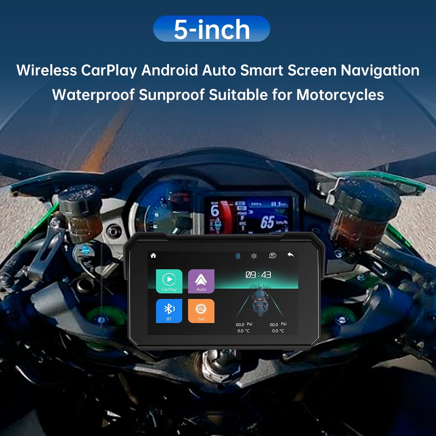 Navigazione Android Auto Wireless CarPlay da 5 pollici impermeabile per moto