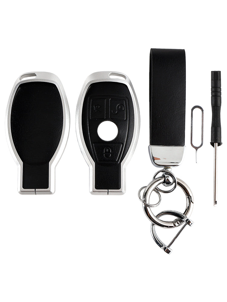 Custodia protettiva in pelle, lega di alluminio e TPU per chiave auto Benz GLC GLK CLS, colore nero