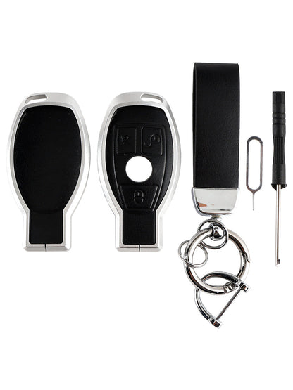 Custodia protettiva in pelle, lega di alluminio e TPU per chiave auto Benz GLC GLK CLS, colore nero