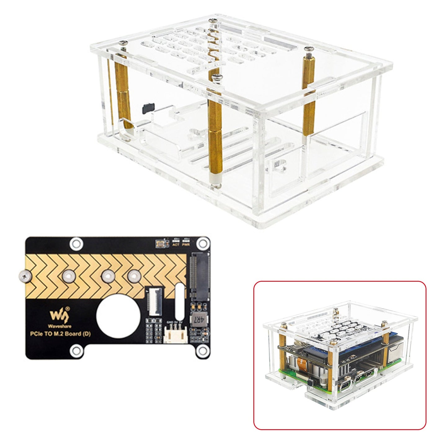 Custodia con adattatore PCI-E per Raspberry Pi5, scheda adattatore PCIe a M.2, radiatore in acrilico