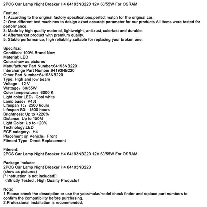 2 lampade per auto Night Breaker H4 64193NB220 12V 60/55W per OSRAM