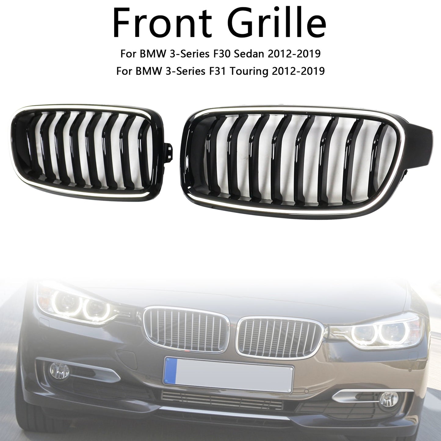 Griglia anteriore a rene nera lucida BMW Serie 3 F30 Berlina 2012-2019 51137263481 51137255412