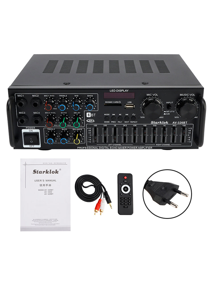 Bluetooth 5.4 HiFi 2500W Peak stereo Karaoke Power Amplificatore FM USB EQ Mixer