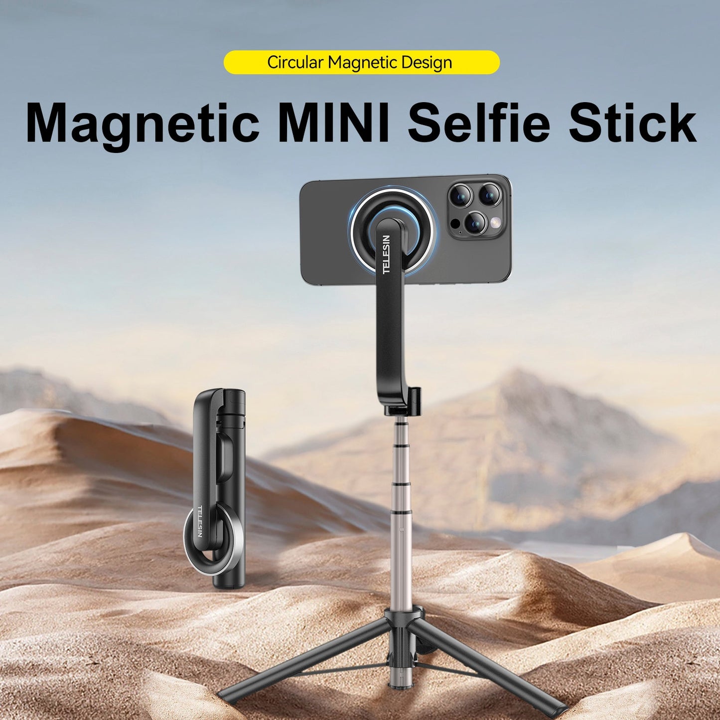 Mini bastone per selfie magnetico per telefono cellulare Magesafe Bluetooth in lega di alluminio con treppiede