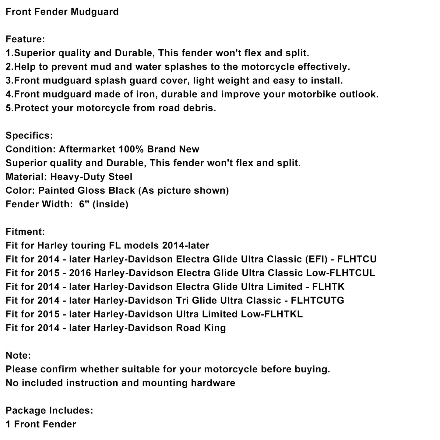 014+ Harley-Davidson Electra Glide Ultra Limited - Parafango anteriore in acciaio FLHTKSteel