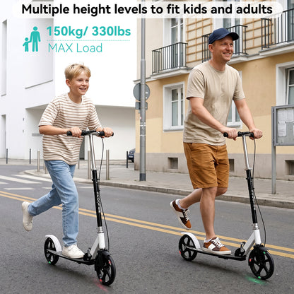 Monopattino pieghevole pendolare adulti/adolescenti ruote PU piene luminose 8" doppi freni sicurezza piattaforma antiscivolo
