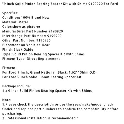 Kit distanziale per cuscinetto pignone pieno da 9 pollici con spessori 9190920 per Ford