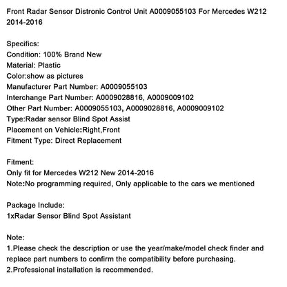 Unità di controllo del sensore radar anteriore Mercedes W212 2014-2016 A0009055103 A0009028816 A0009009102