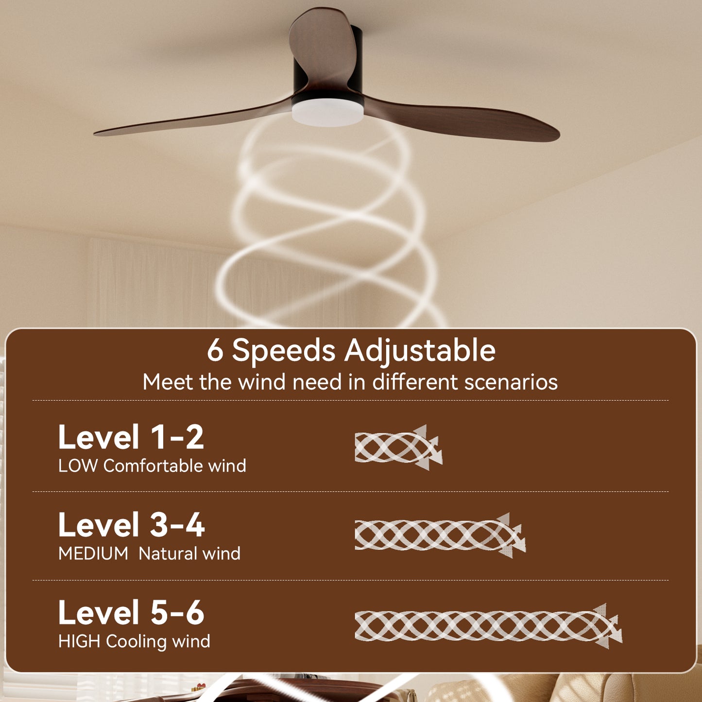 Dimmable LED  DC  Motor 42” Profile Ceiling Fan with Lights Remote/App Control