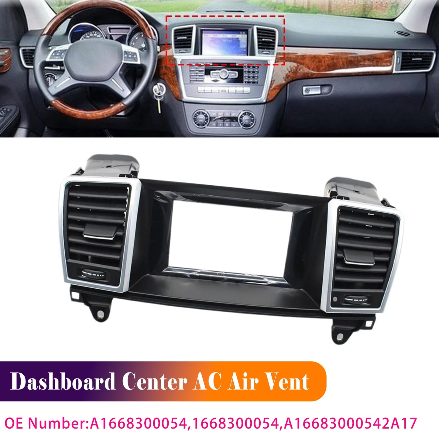 Bocchetta dell'aria centrale del cruscotto, schermo piccolo per Mercedes GL ML X166 W166 2013-2015