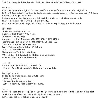 Supporto lampadina fanale posteriore sinistro Mercedes W204 Classe C 2007-2010 con lampadine