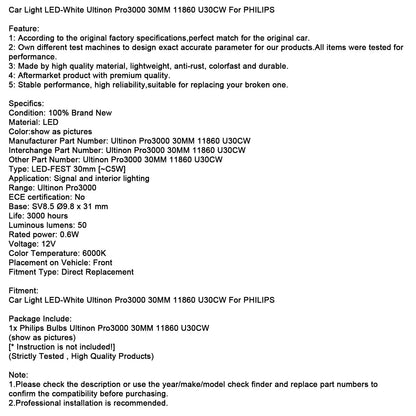 Luce auto LED bianca Ultinon Pro3000 30MM 11860 U30CW per PHILIPS