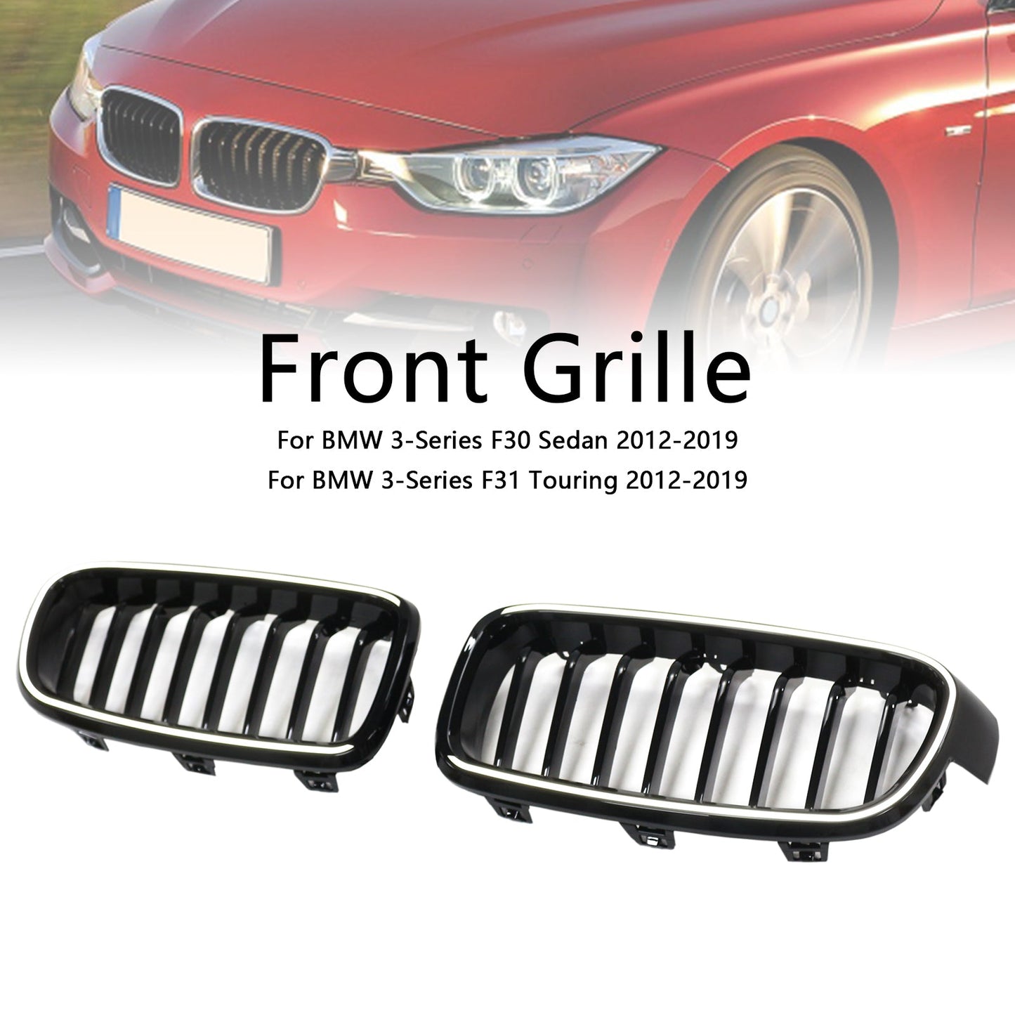 Griglia anteriore a rene nera lucida BMW Serie 3 F30 Berlina 2012-2019 51137263481 51137255412