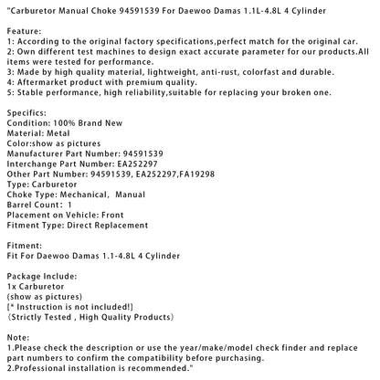 Daewoo Damas 1.1L-4.8L 4 cilindri carburatore starter manuale 94591539